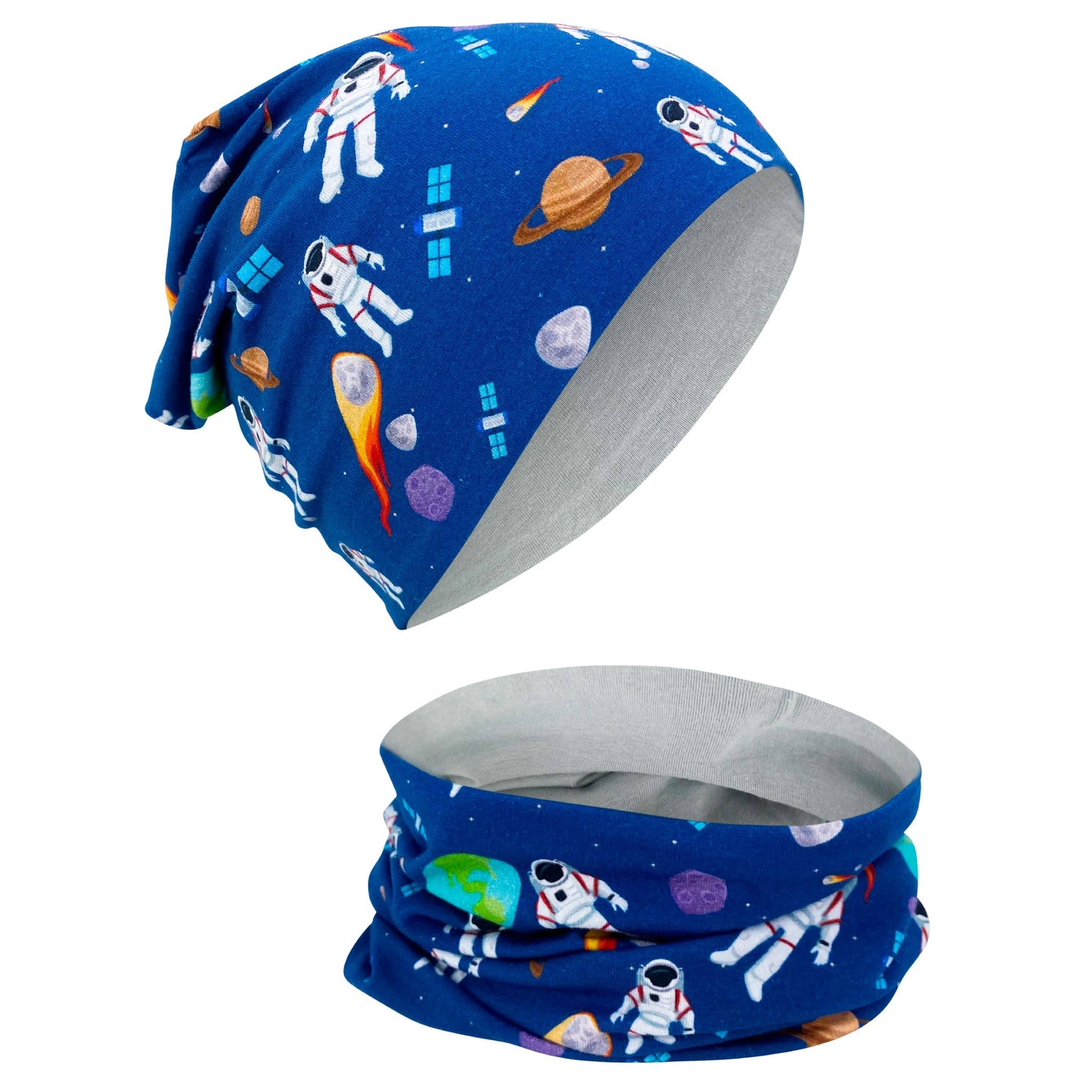 Set berretto e sciarpa per bambini Astronaut reversibile 2-8 anni