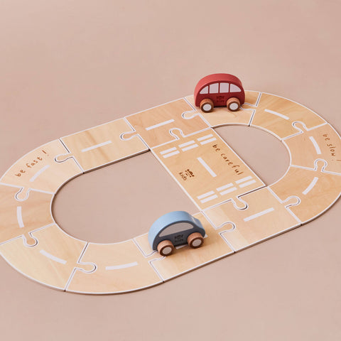Pista stradale in legno per bambini Just Bee con giocattoli per veicoli