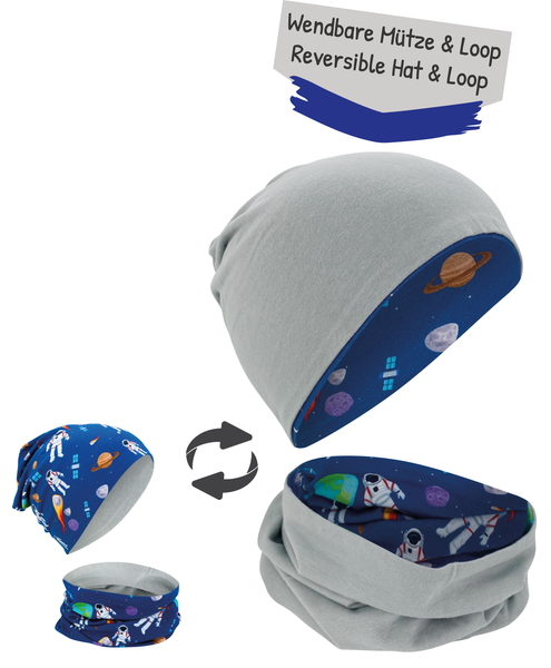 Set berretto e sciarpa per bambini Astronaut reversibile 2-8 anni