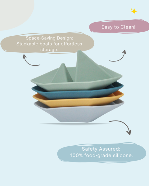 Giocattoli da bagno Montessori - Barche impilabili in silicone per uso alimentare
