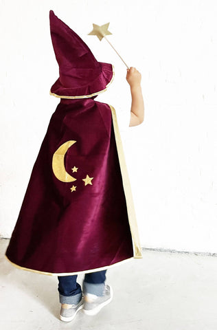 Costume da Mago Bordeaux, Mantella+Cappello+Baguette